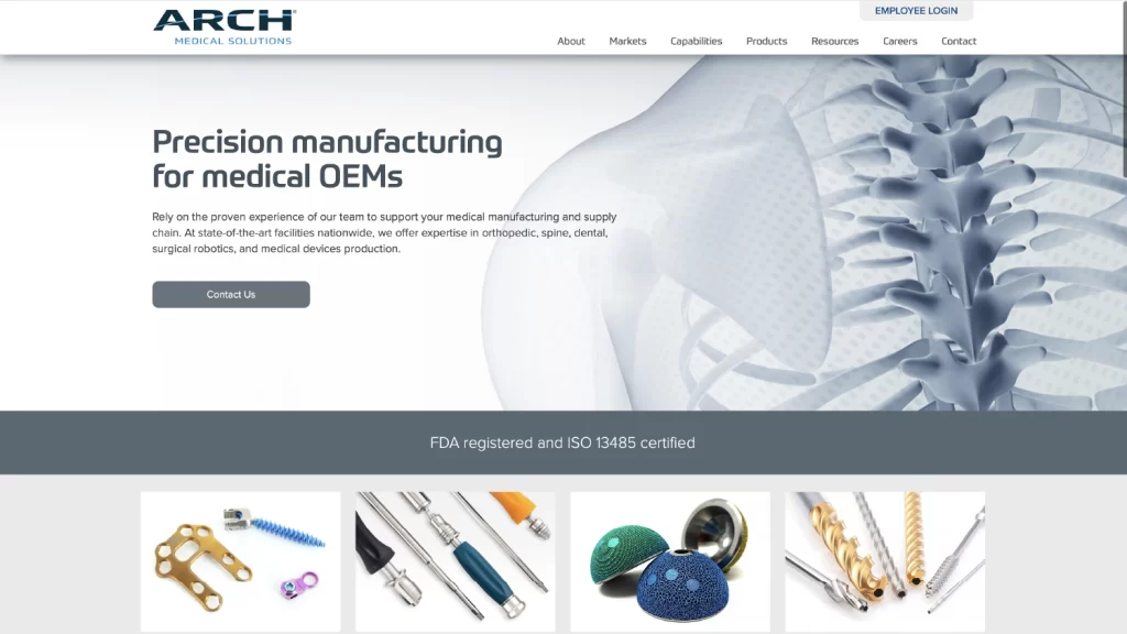 Screenshot of ARCH Medical Solutions homepage