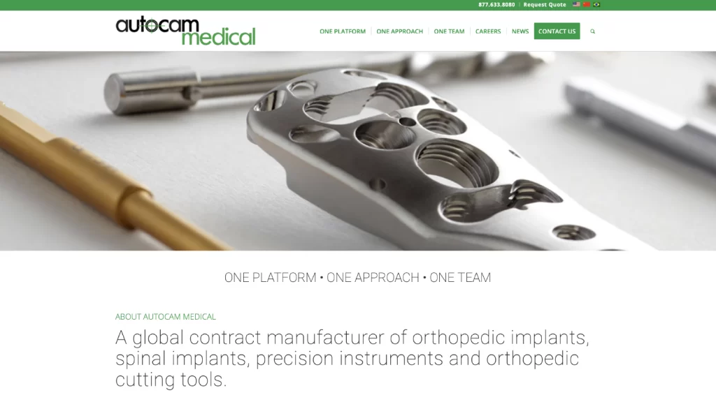 Screenshot of Autocam Medical homepage 