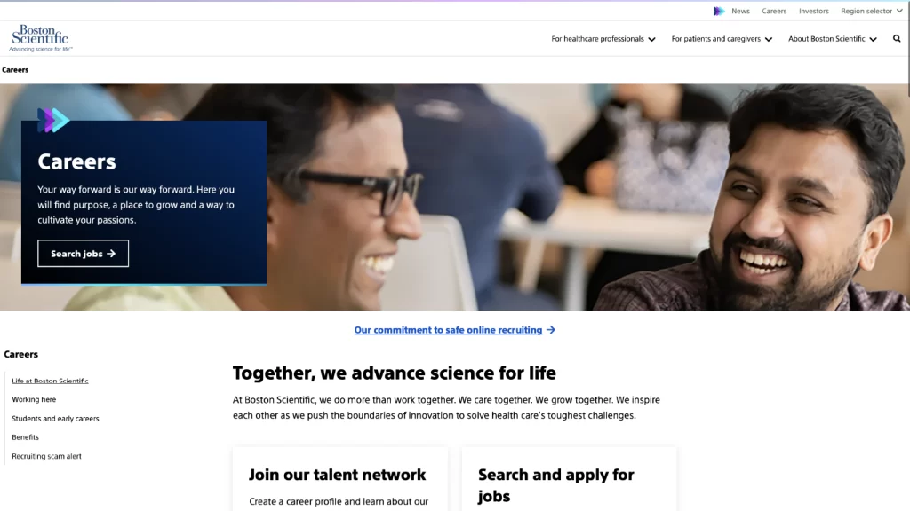 Screenshot of Boston Scientific homepage