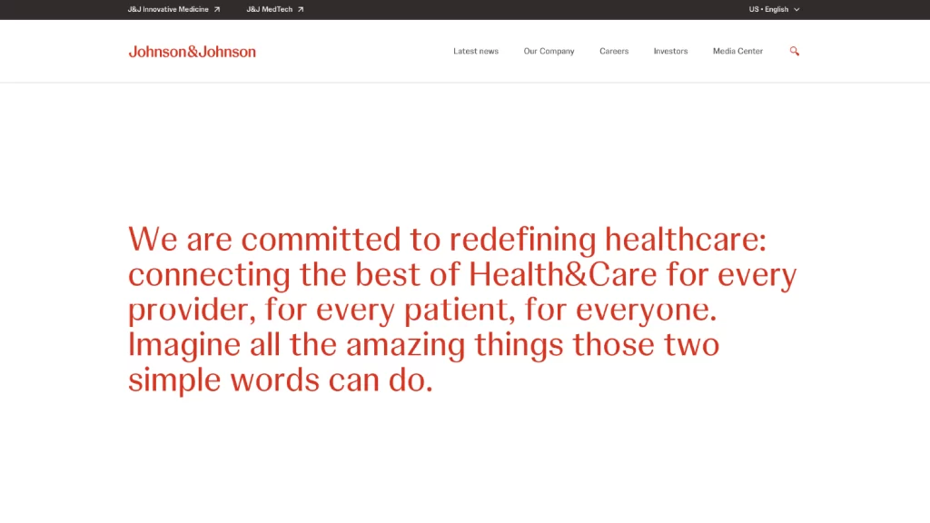 Screenshot of Johnson & Johnson homepage