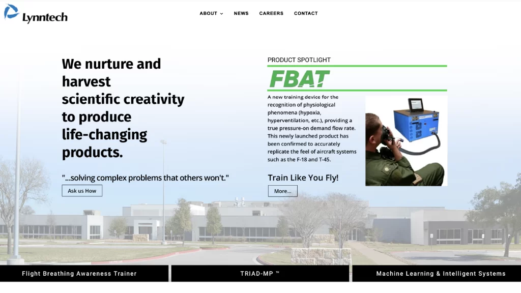 Screenshot of Lynntech homepage