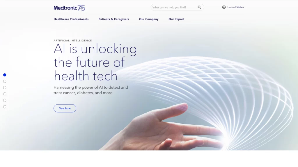 Screenshot of Medtronic homepage