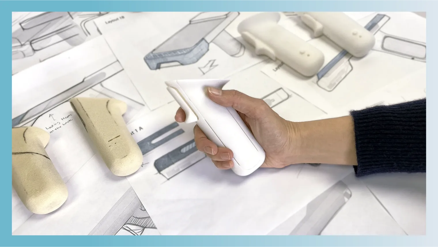 Image of foam and 3D-printed prototypes for a warehouse scanner.